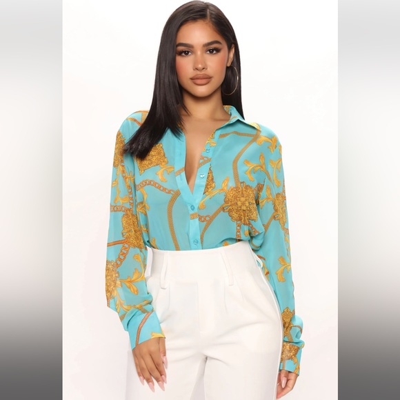 Fashion Nova Tops - Life In Beverly Hills Shirt - Aqua/Combo